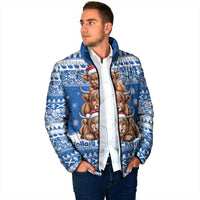 Scotland Highland Cow Christmas Padded Jacket Nollaig Chridheil Blue Winter - Wonder Print Shop