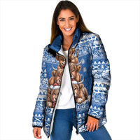 Scotland Highland Cow Christmas Padded Jacket Nollaig Chridheil Blue Winter - Wonder Print Shop