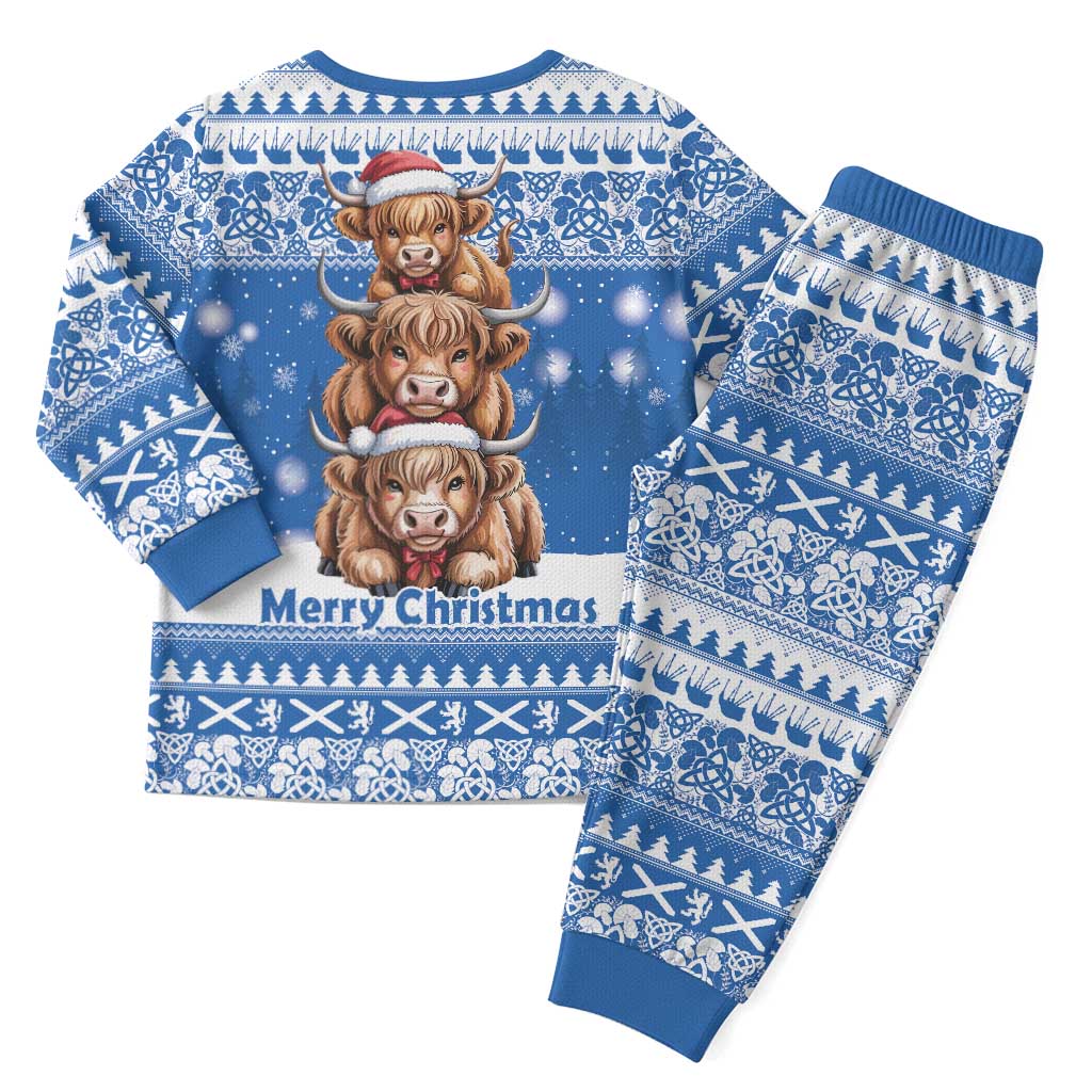 Scotland Highland Cow Christmas Pajama Set Nollaig Chridheil Blue Winter - Wonder Print Shop
