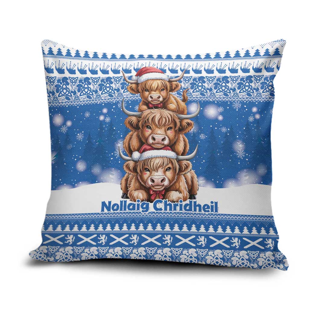 Scotland Highland Cow Christmas Pillow Cover Nollaig Chridheil Blue Winter - Wonder Print Shop