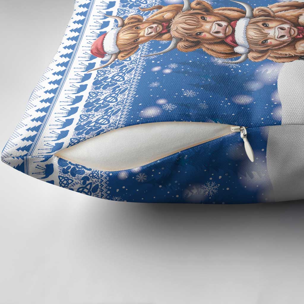 Scotland Highland Cow Christmas Pillow Cover Nollaig Chridheil Blue Winter - Wonder Print Shop