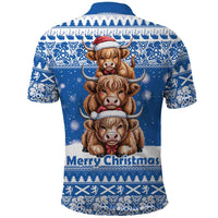 Scotland Highland Cow Christmas Polo Shirt Nollaig Chridheil Blue Winter - Wonder Print Shop