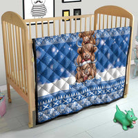 Scotland Highland Cow Christmas Quilt Nollaig Chridheil Blue Winter - Wonder Print Shop