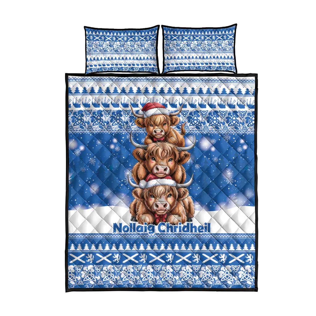 Scotland Highland Cow Christmas Quilt Bed Set Nollaig Chridheil Blue Winter - Wonder Print Shop