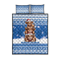 Scotland Highland Cow Christmas Quilt Bed Set Nollaig Chridheil Blue Winter - Wonder Print Shop