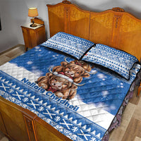 Scotland Highland Cow Christmas Quilt Bed Set Nollaig Chridheil Blue Winter - Wonder Print Shop