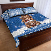 Scotland Highland Cow Christmas Quilt Bed Set Nollaig Chridheil Blue Winter - Wonder Print Shop