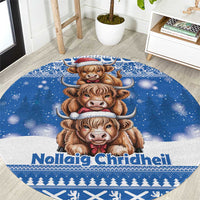 Scotland Highland Cow Christmas Round Carpet Nollaig Chridheil Blue Winter - Wonder Print Shop
