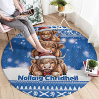 Scotland Highland Cow Christmas Round Carpet Nollaig Chridheil Blue Winter - Wonder Print Shop