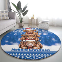Scotland Highland Cow Christmas Round Carpet Nollaig Chridheil Blue Winter - Wonder Print Shop