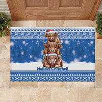 Scotland Highland Cow Christmas Rubber Doormat Nollaig Chridheil Blue Winter - Wonder Print Shop