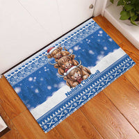 Scotland Highland Cow Christmas Rubber Doormat Nollaig Chridheil Blue Winter - Wonder Print Shop