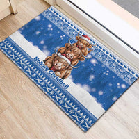 Scotland Highland Cow Christmas Rubber Doormat Nollaig Chridheil Blue Winter - Wonder Print Shop