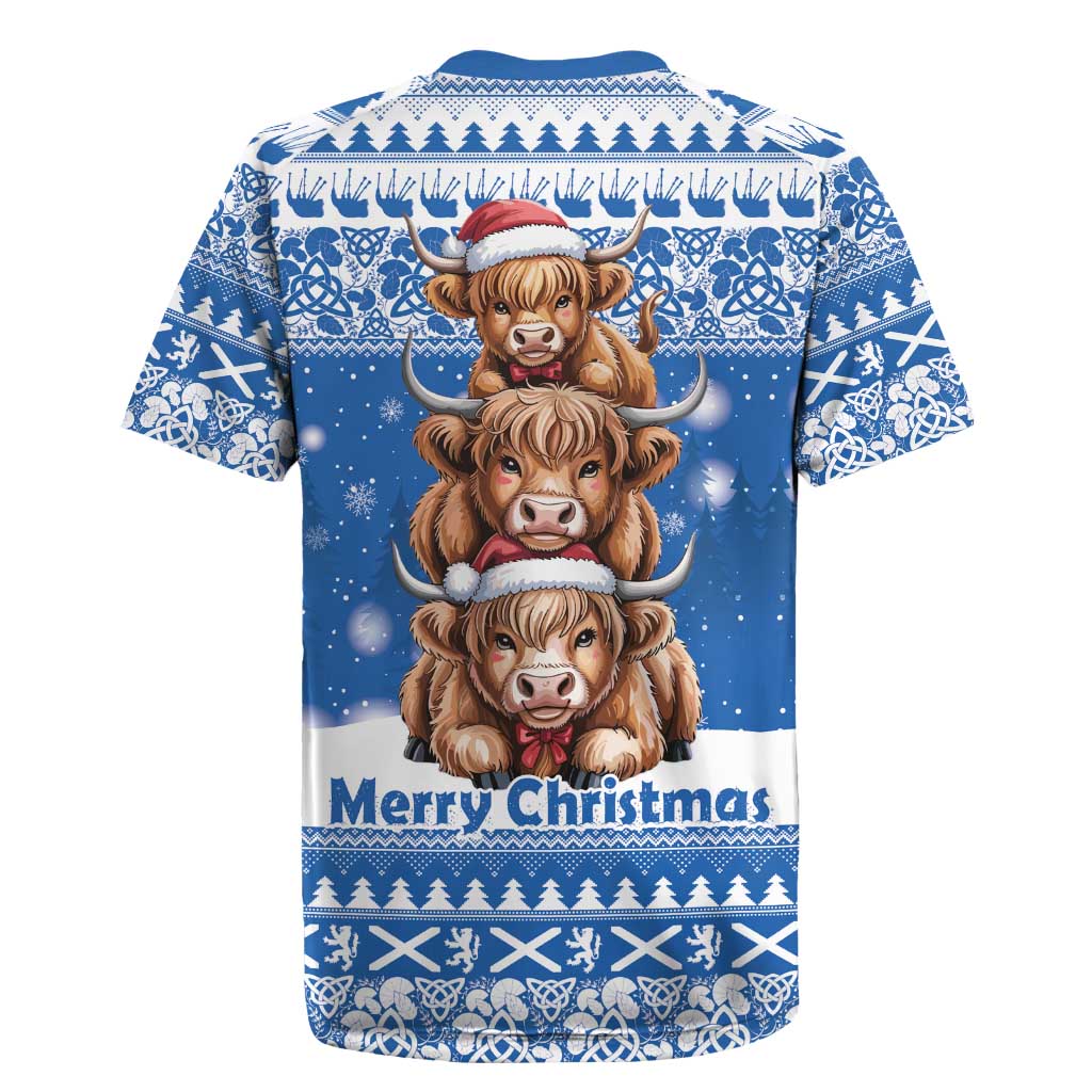 Scotland Highland Cow Christmas Rugby Jersey Nollaig Chridheil Blue Winter - Wonder Print Shop