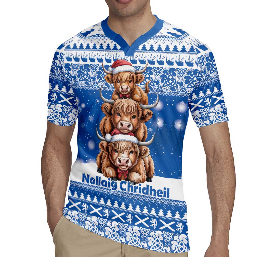 Scotland Highland Cow Christmas Rugby Jersey Nollaig Chridheil Blue Winter - Wonder Print Shop
