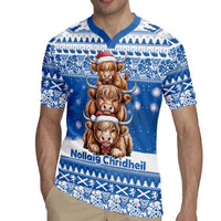 Scotland Highland Cow Christmas Rugby Jersey Nollaig Chridheil Blue Winter - Wonder Print Shop