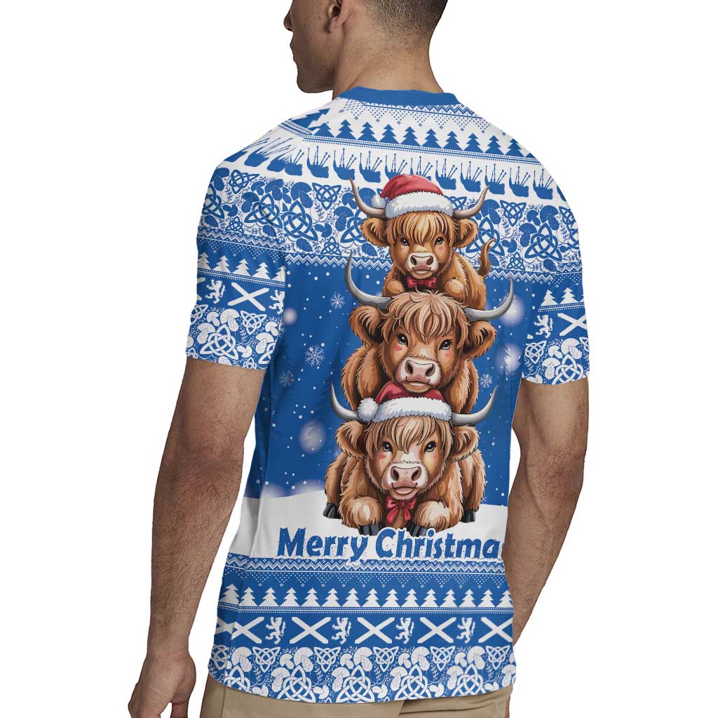 Scotland Highland Cow Christmas Rugby Jersey Nollaig Chridheil Blue Winter - Wonder Print Shop