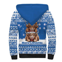 Scotland Highland Cow Christmas Sherpa Hoodie Nollaig Chridheil Blue Winter - Wonder Print Shop
