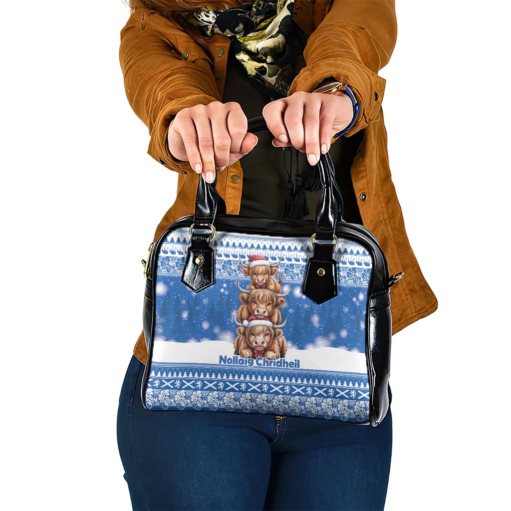Scotland Highland Cow Christmas Shoulder Handbag Nollaig Chridheil Blue Winter - Wonder Print Shop