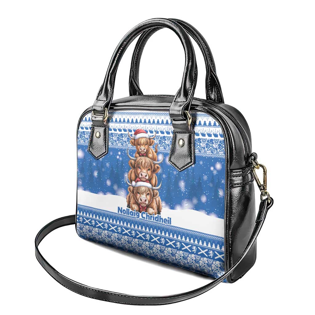 Scotland Highland Cow Christmas Shoulder Handbag Nollaig Chridheil Blue Winter - Wonder Print Shop