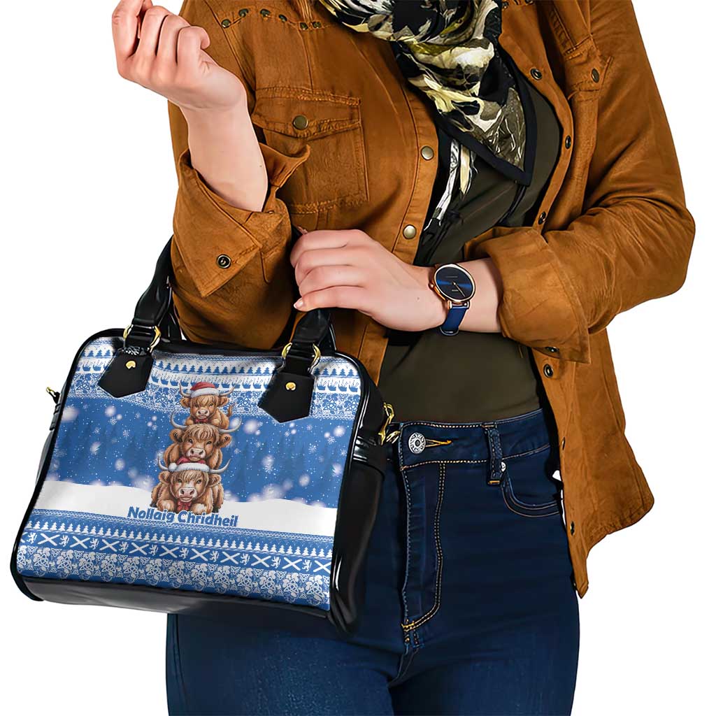 Scotland Highland Cow Christmas Shoulder Handbag Nollaig Chridheil Blue Winter - Wonder Print Shop
