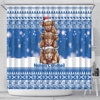Scotland Highland Cow Christmas Shower Curtain Nollaig Chridheil Blue Winter - Wonder Print Shop
