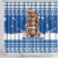 Scotland Highland Cow Christmas Shower Curtain Nollaig Chridheil Blue Winter - Wonder Print Shop