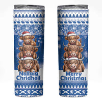 Scotland Highland Cow Christmas Skinny Tumbler Nollaig Chridheil Blue Winter - Wonder Print Shop
