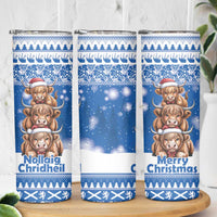 Scotland Highland Cow Christmas Skinny Tumbler Nollaig Chridheil Blue Winter - Wonder Print Shop