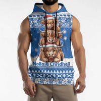 Scotland Highland Cow Christmas Sleeveless Hoodie Nollaig Chridheil Blue Winter - Wonder Print Shop