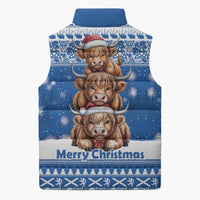 Scotland Highland Cow Christmas Sleeveless Puffer Jacket Nollaig Chridheil Blue Winter - Wonder Print Shop