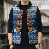 Scotland Highland Cow Christmas Sleeveless Puffer Jacket Nollaig Chridheil Blue Winter - Wonder Print Shop