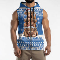 Scotland Highland Cow Christmas Sleeveless Zip Hoodie Nollaig Chridheil Blue Winter - Wonder Print Shop