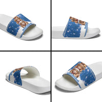 Scotland Highland Cow Christmas Slide Sandals Nollaig Chridheil Blue Winter - Wonder Print Shop