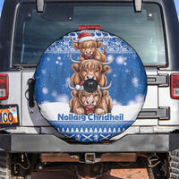 Scotland Highland Cow Christmas Spare Tire Cover Nollaig Chridheil Blue Winter - Wonder Print Shop