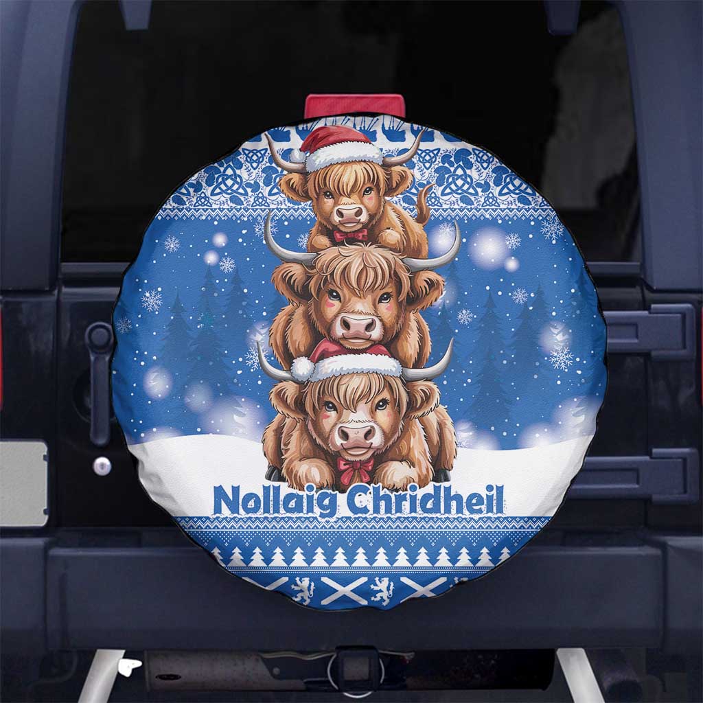 Scotland Highland Cow Christmas Spare Tire Cover Nollaig Chridheil Blue Winter - Wonder Print Shop