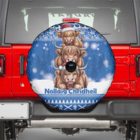 Scotland Highland Cow Christmas Spare Tire Cover Nollaig Chridheil Blue Winter - Wonder Print Shop