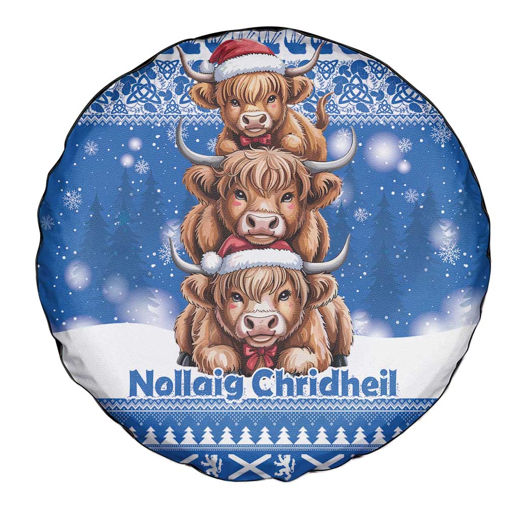 Scotland Highland Cow Christmas Spare Tire Cover Nollaig Chridheil Blue Winter - Wonder Print Shop