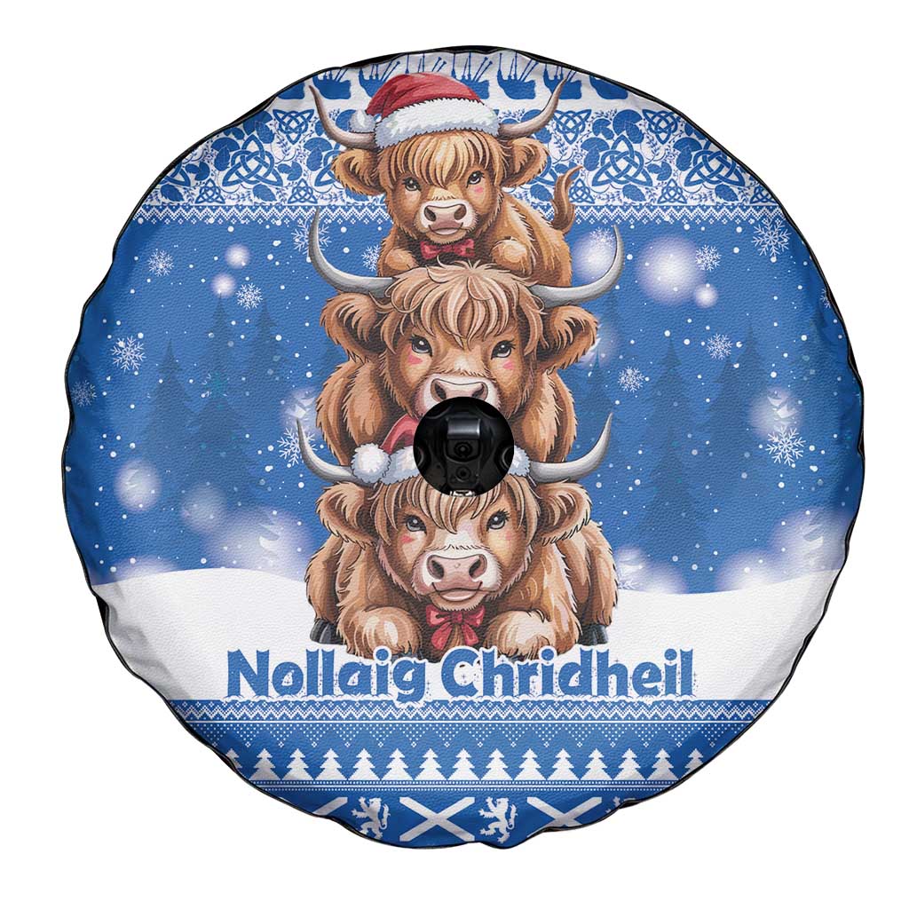 Scotland Highland Cow Christmas Spare Tire Cover Nollaig Chridheil Blue Winter - Wonder Print Shop