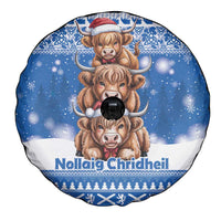 Scotland Highland Cow Christmas Spare Tire Cover Nollaig Chridheil Blue Winter - Wonder Print Shop