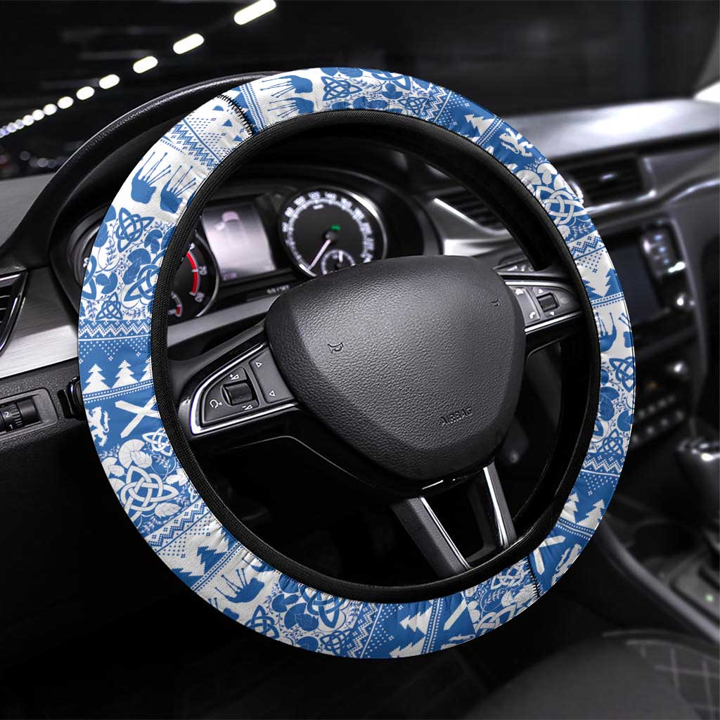 Scotland Highland Cow Christmas Steering Wheel Cover Nollaig Chridheil Blue Winter - Wonder Print Shop