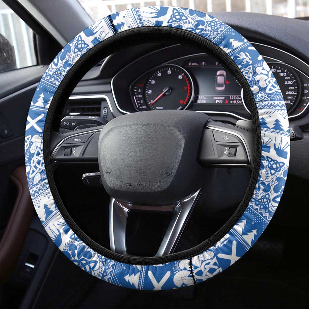 Scotland Highland Cow Christmas Steering Wheel Cover Nollaig Chridheil Blue Winter - Wonder Print Shop