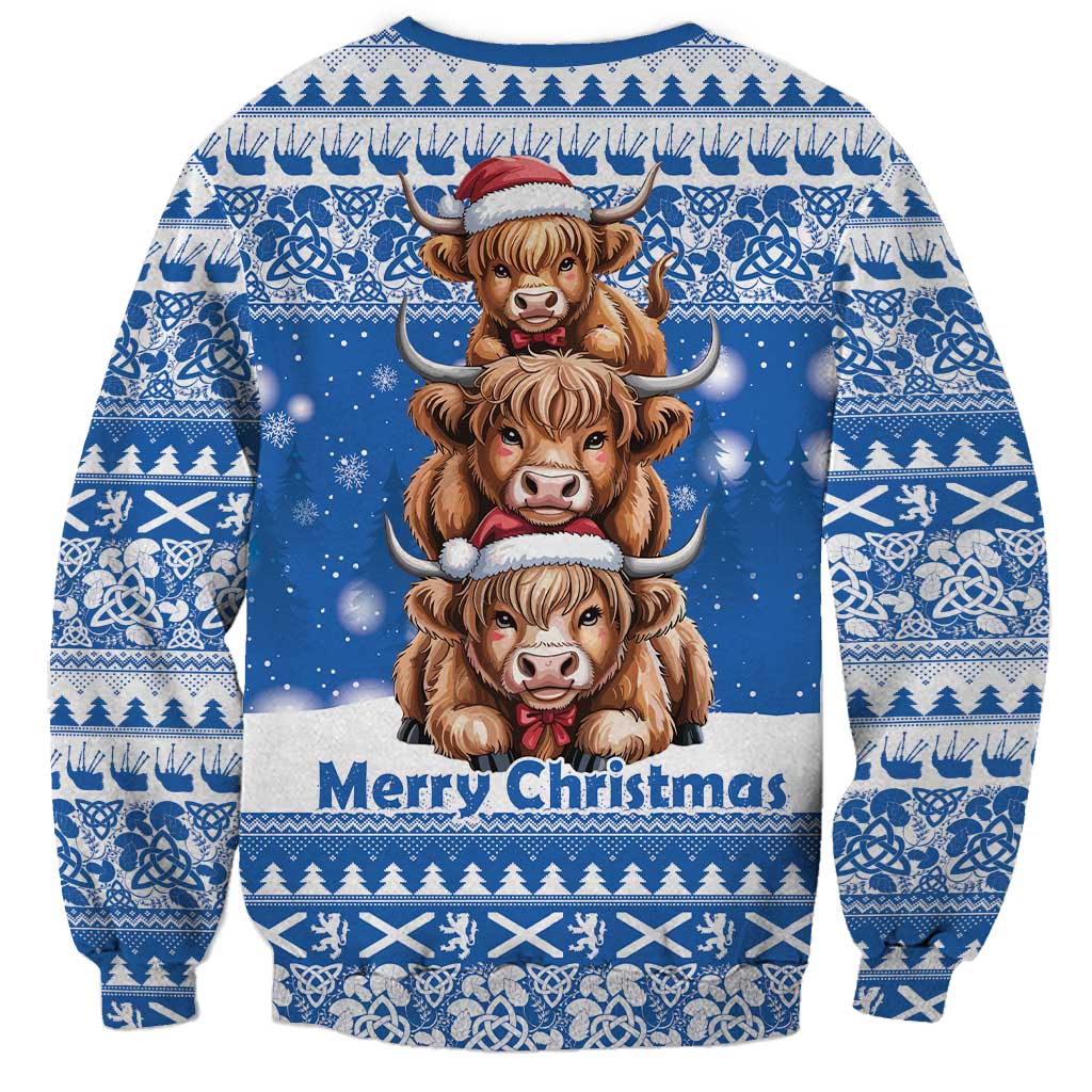 Scotland Highland Cow Christmas Sweatshirt Nollaig Chridheil Blue Winter - Wonder Print Shop