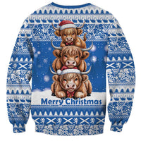 Scotland Highland Cow Christmas Sweatshirt Nollaig Chridheil Blue Winter - Wonder Print Shop