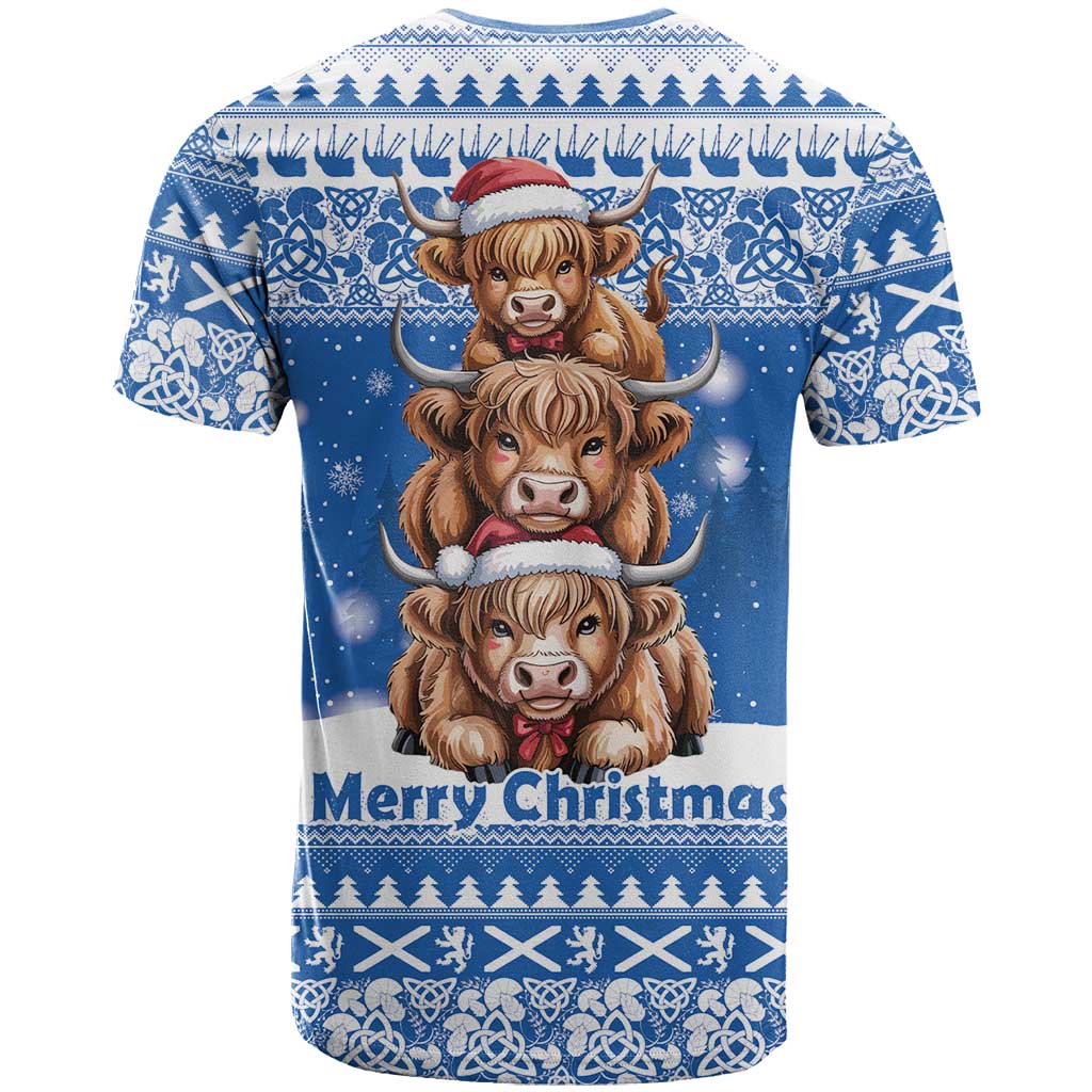Scotland Highland Cow Christmas T Shirt Nollaig Chridheil Blue Winter - Wonder Print Shop