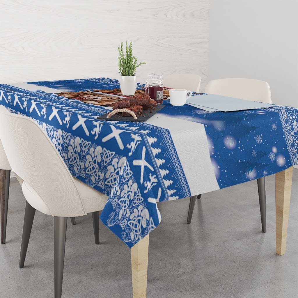 Scotland Highland Cow Christmas Tablecloth Nollaig Chridheil Blue Winter - Wonder Print Shop