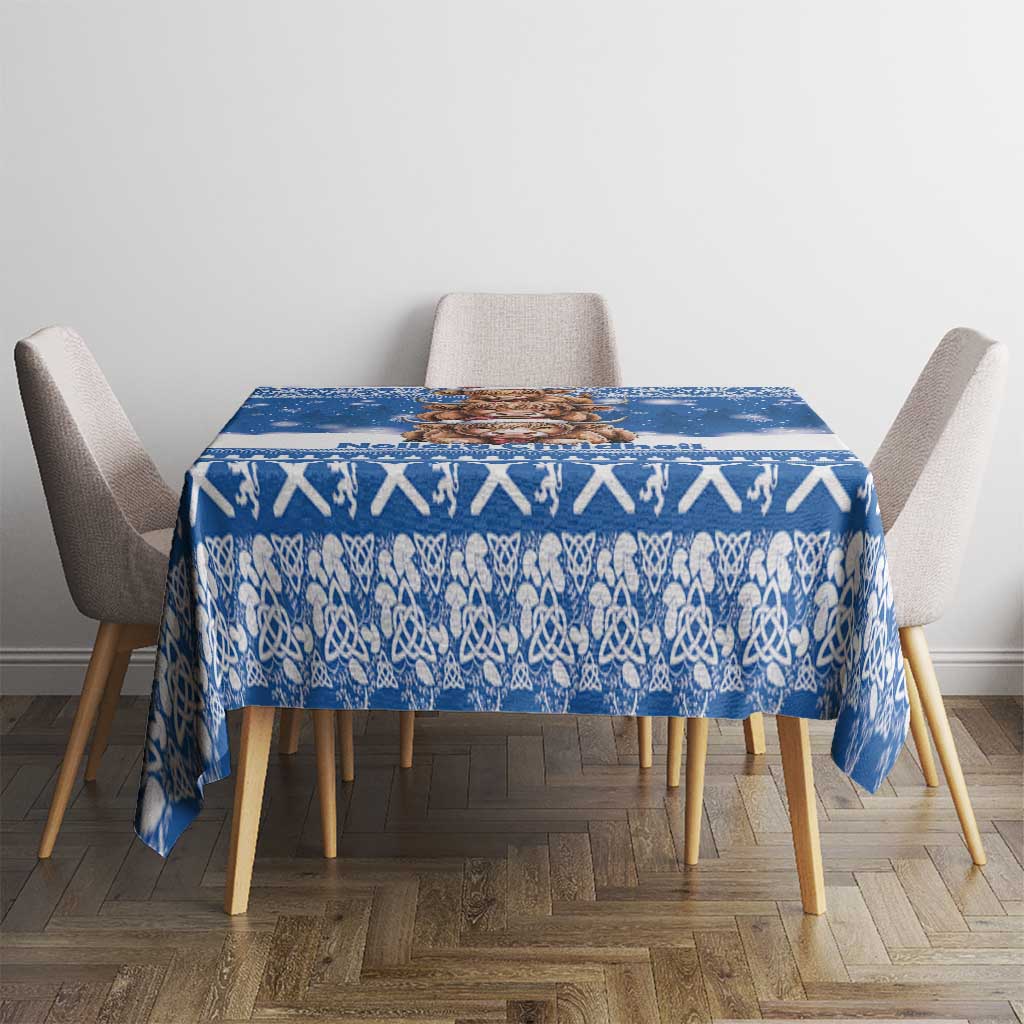 Scotland Highland Cow Christmas Tablecloth Nollaig Chridheil Blue Winter - Wonder Print Shop