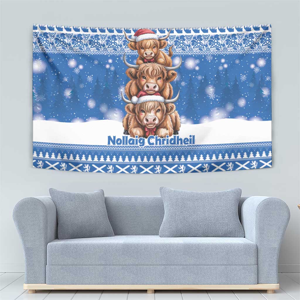 Scotland Highland Cow Christmas Tapestry Nollaig Chridheil Blue Winter - Wonder Print Shop