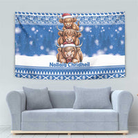 Scotland Highland Cow Christmas Tapestry Nollaig Chridheil Blue Winter - Wonder Print Shop