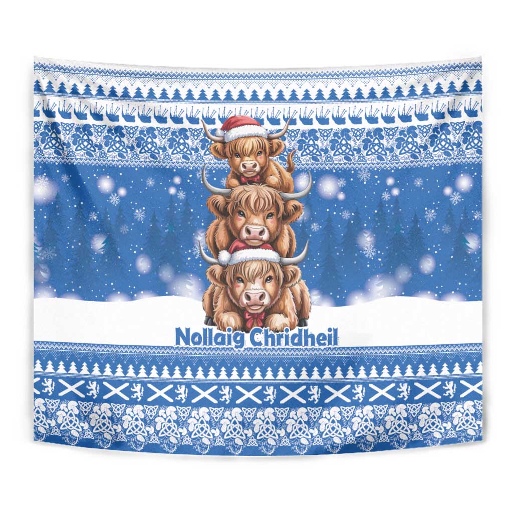 Scotland Highland Cow Christmas Tapestry Nollaig Chridheil Blue Winter - Wonder Print Shop